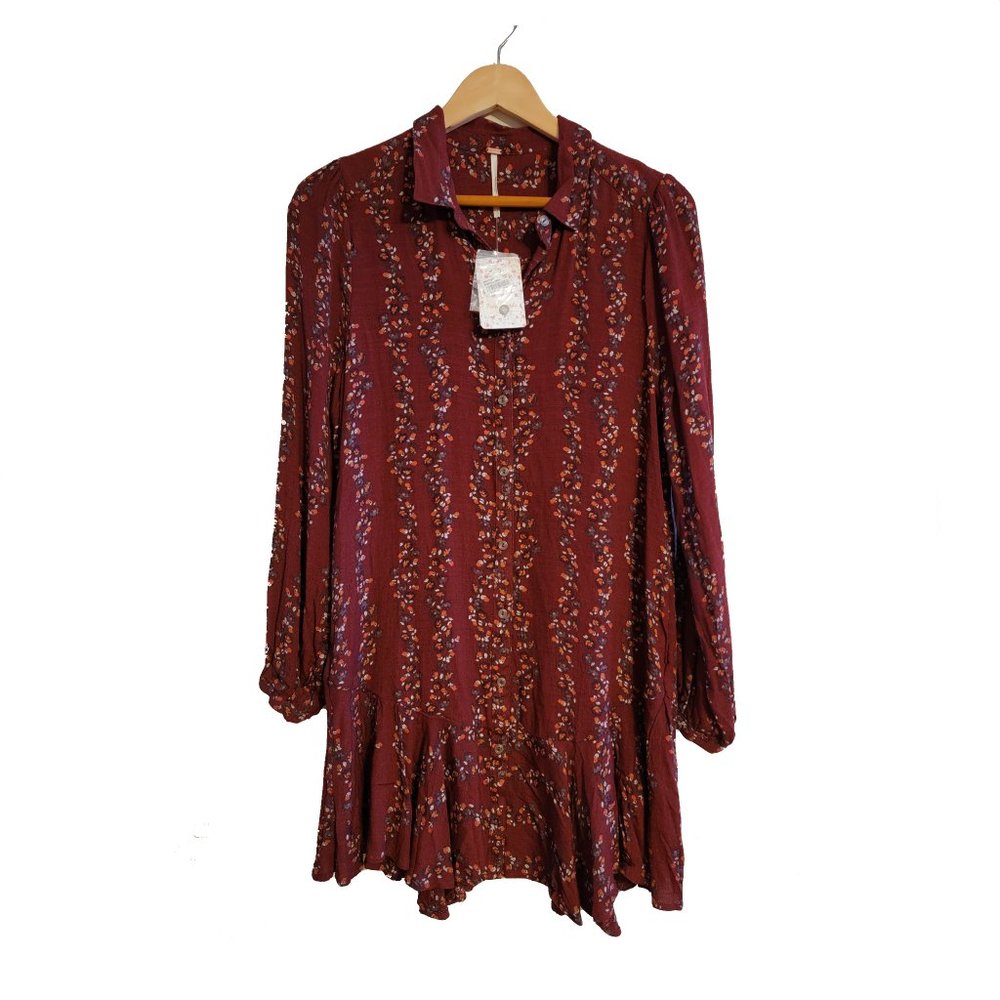 NWT Free People Cranberry Gauze Dress Women Small